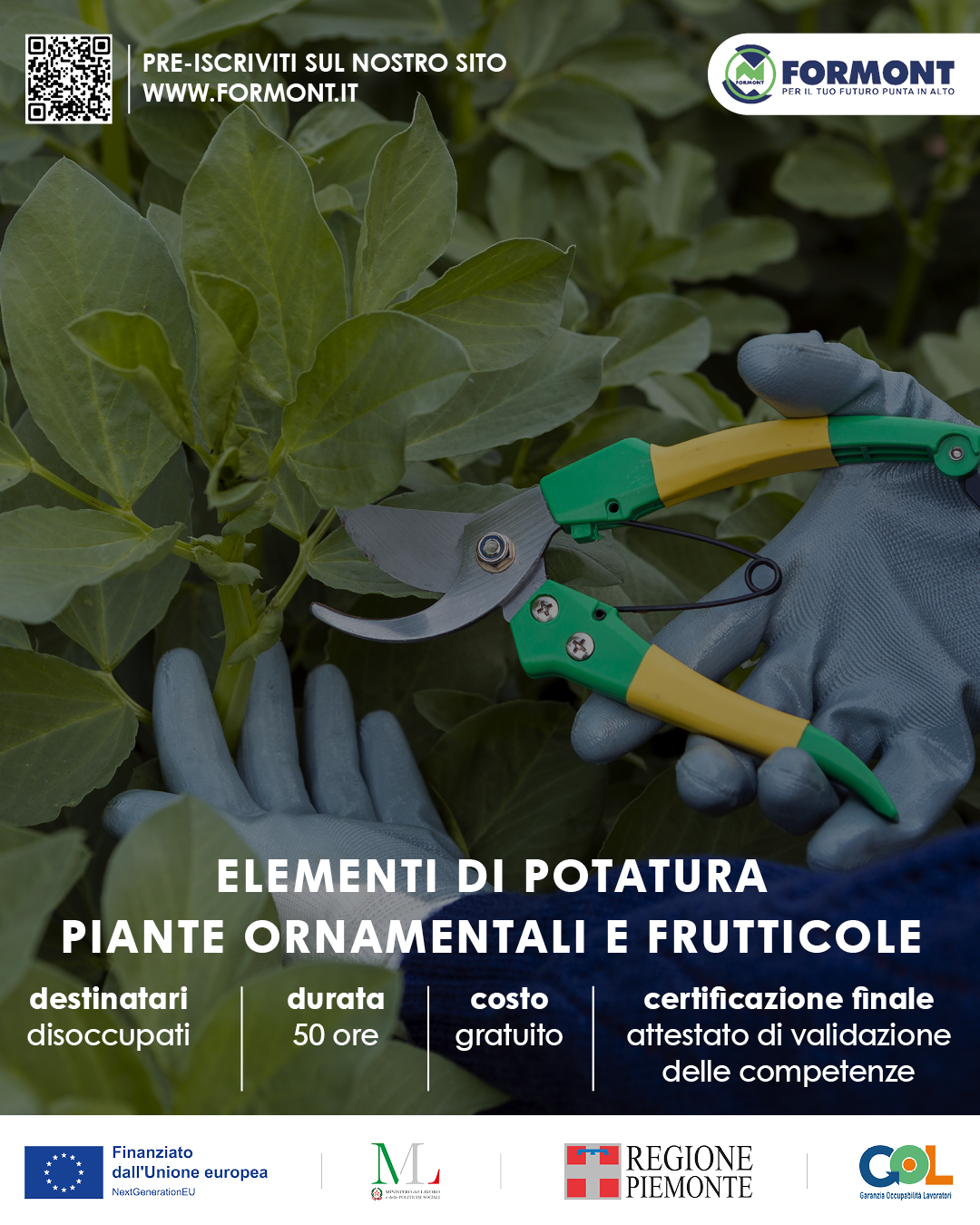 SALUZZO – ELEMENTI DI POTATURA Piante ornamentali e frutticole – GOL per disoccupati